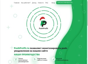 How pushprofit.ru looks like on a tablet such as an iPad.