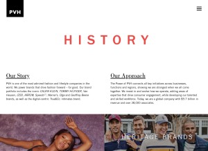 How pvh.com looks like on a tablet such as an iPad.