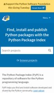 How pypi.org looks like on a mobile device such as an iPhone.