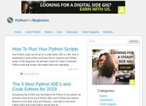 How pythonforbeginners.com looks like on a tablet such as an iPad.