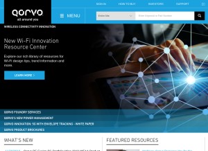 How qorvo.com looks like on a tablet such as an iPad.