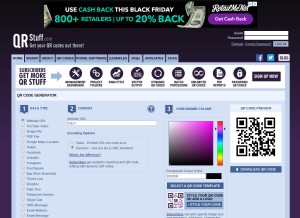 How qrstuff.com looks like on a tablet such as an iPad.