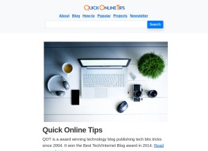 How quickonlinetips.com looks like on a tablet such as an iPad.