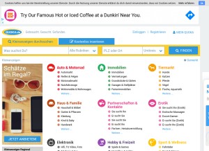 How quoka.de looks like on a tablet such as an iPad.