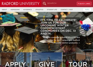 How radford.edu looks like on a tablet such as an iPad.