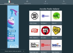How radio-italiane.it looks like on a tablet such as an iPad.