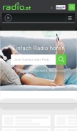 How radio.at looks like on a mobile device such as an iPhone.
