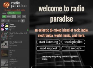 How radioparadise.com looks like on a tablet such as an iPad.