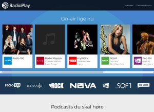 How radioplay.dk looks like on a tablet such as an iPad.
