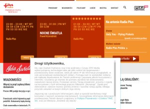 How radioplus.pl looks like on a tablet such as an iPad.