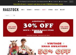 How ragstock.com looks like on a tablet such as an iPad.