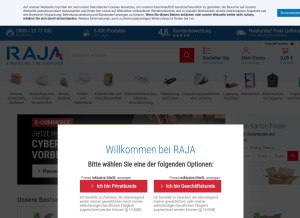 How rajapack.de looks like on a tablet such as an iPad.