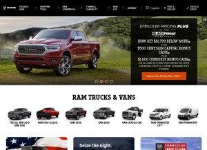 How ramtrucks.com looks like on a tablet such as an iPad.