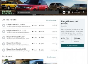 How rangerovers.net looks like on a tablet such as an iPad.