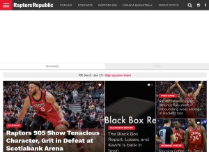 How raptorsrepublic.com looks like on a tablet such as an iPad.