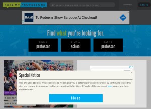 How ratemyprofessors.com looks like on a tablet such as an iPad.