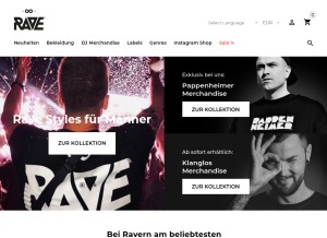 How rave-clothing.com looks like on a tablet such as an iPad.