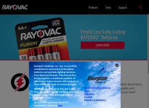 How rayovac.com looks like on a tablet such as an iPad.