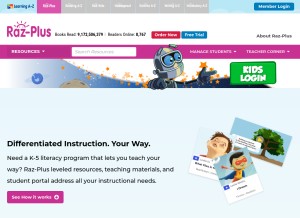 How raz-plus.com looks like on a tablet such as an iPad.