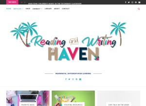 How readingandwritinghaven.com looks like on a tablet such as an iPad.