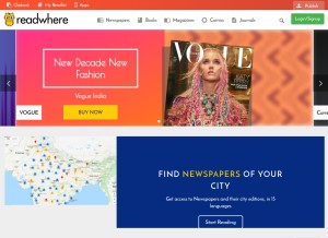 How readwhere.com looks like on a tablet such as an iPad.