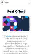 How realiqtest.framer.website looks like on a mobile device such as an iPhone.