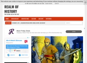 How realmofhistory.com looks like on a tablet such as an iPad.