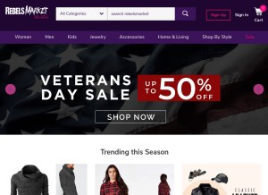 How rebelsmarket.com looks like on a tablet such as an iPad.