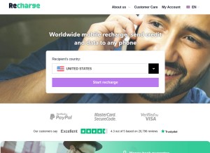 How recharge.com looks like on a tablet such as an iPad.
