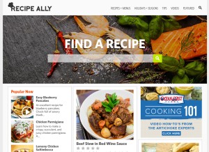 How recipeally.com looks like on a tablet such as an iPad.