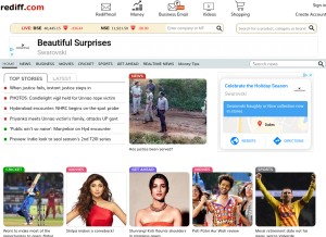 How rediff.com looks like on a tablet such as an iPad.
