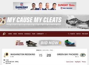 How redskins.com looks like on a tablet such as an iPad.