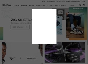 How reebok.at looks like on a tablet such as an iPad.