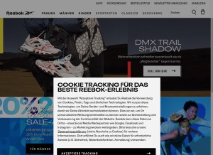 How reebok.de looks like on a tablet such as an iPad.