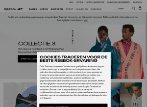How reebok.nl looks like on a tablet such as an iPad.