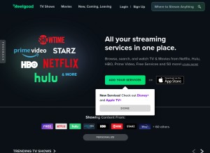 How reelgood.com looks like on a tablet such as an iPad.