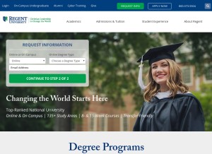 How regent.edu looks like on a tablet such as an iPad.