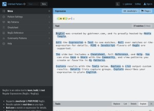 How regexr.com looks like on a tablet such as an iPad.
