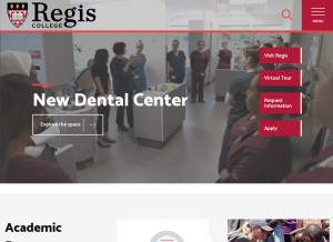 How regiscollege.edu looks like on a tablet such as an iPad.
