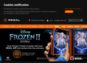 How regmovies.com looks like on a tablet such as an iPad.