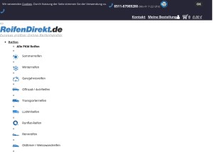 How reifendirekt.de looks like on a tablet such as an iPad.