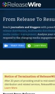 How releasewire.com looks like on a mobile device such as an iPhone.
