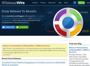 How releasewire.com looks like on a tablet such as an iPad.