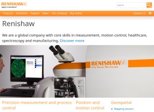 How renishaw.com looks like on a tablet such as an iPad.