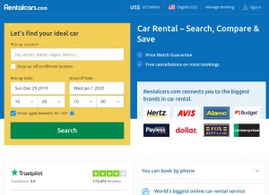 How rentalcars.com looks like on a tablet such as an iPad.