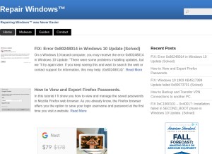 How repairwin.com looks like on a tablet such as an iPad.