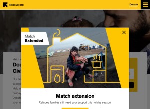 How rescue.org looks like on a tablet such as an iPad.