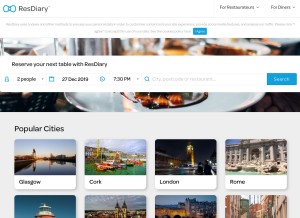 How resdiary.com looks like on a tablet such as an iPad.