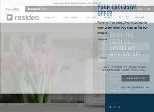 How resideo.com looks like on a tablet such as an iPad.