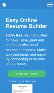 How resume.com looks like on a mobile device such as an iPhone.